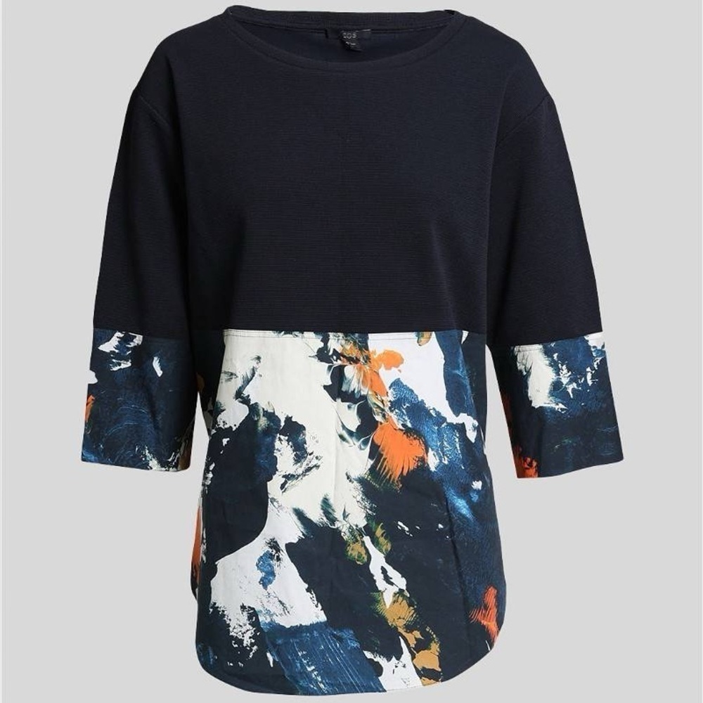 COS ribbed Navy Blue Mid Sleeve Patterned Top size XS